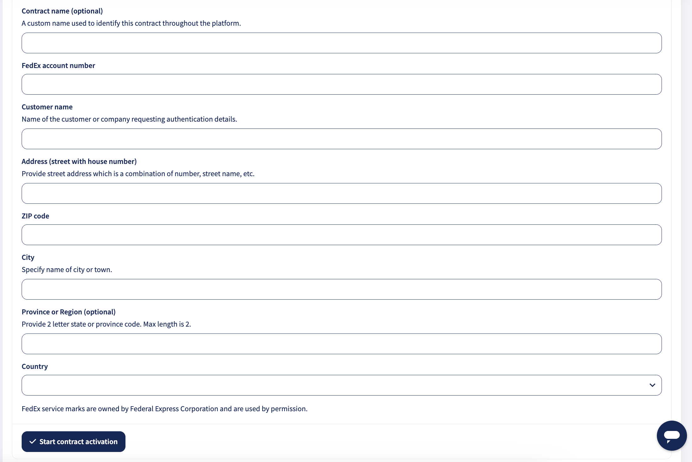 Inserimento dei dati dell’account FedEx in Sendcloud