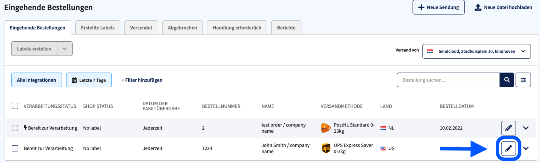 Bestellung bearbeiten