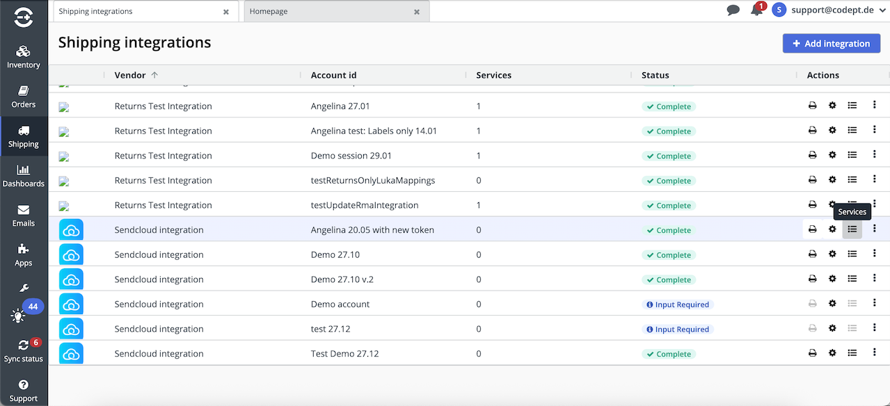 Open Services in the Sendcloud integration in Linnworks