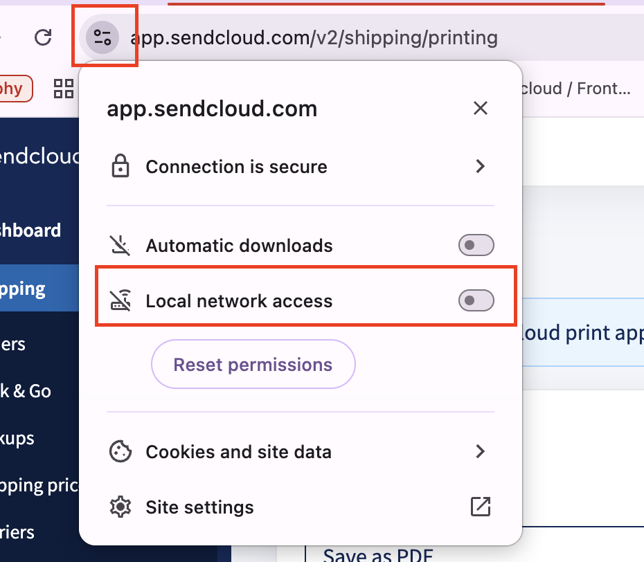 Abilitare l’accesso alla rete locale nelle impostazioni del browser