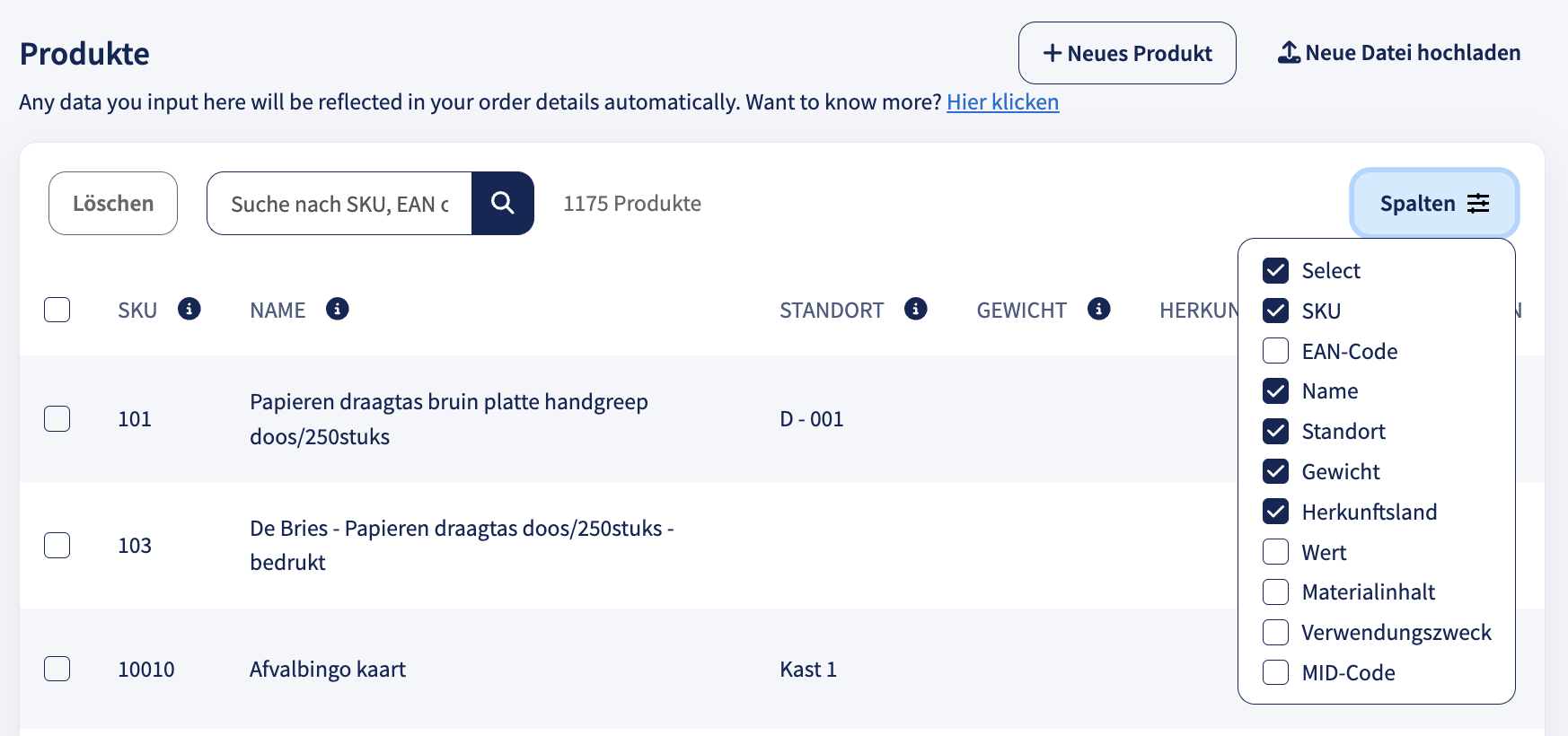 Produktanzeige anpassen