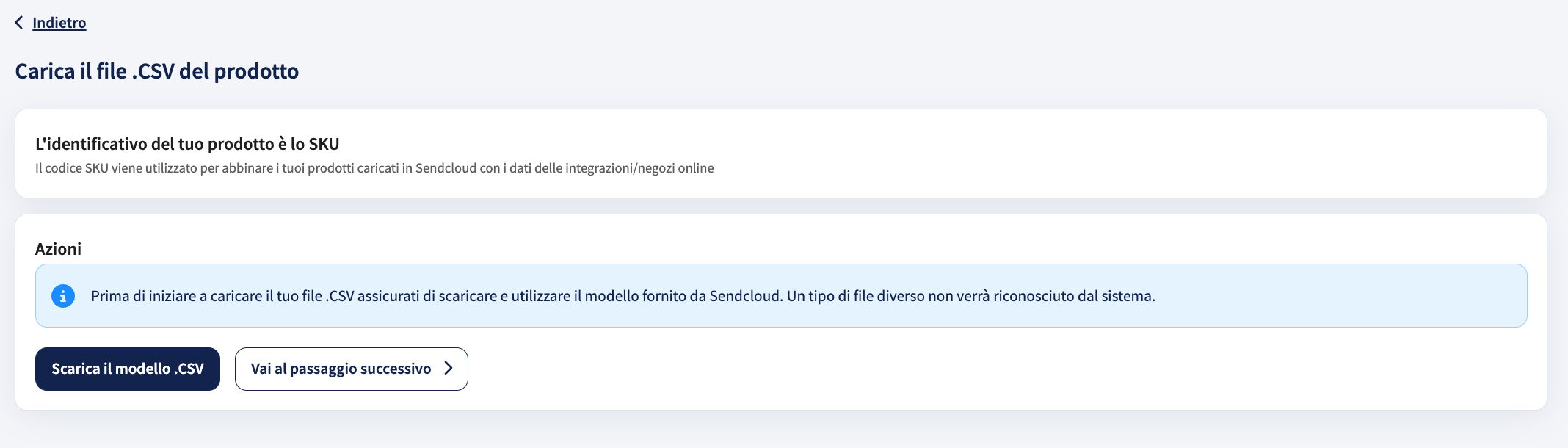 Modello CSV Prodotti