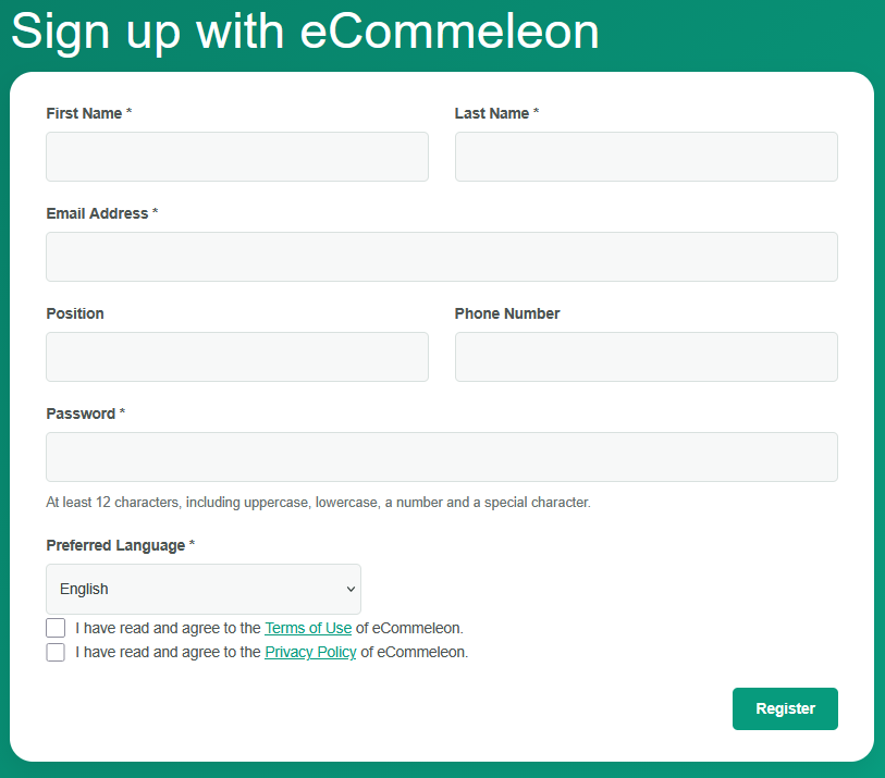 eCommeleon sign-up form