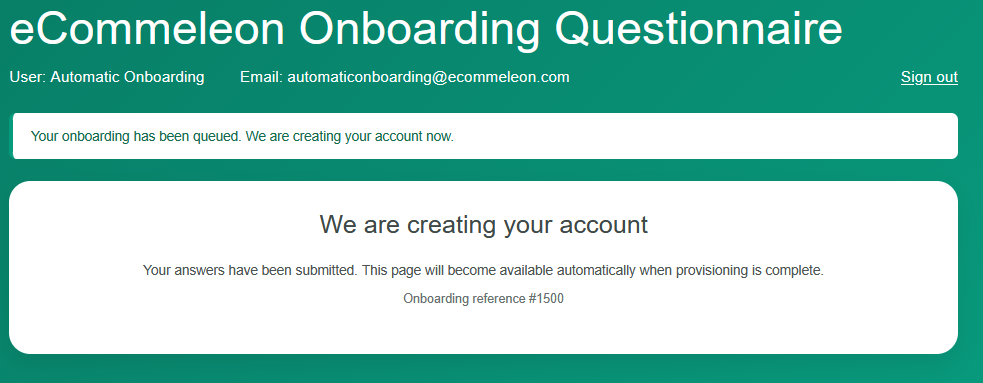 eCommeleon account creation in progress