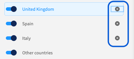 Example of deleting a country template while Other Countries remains active