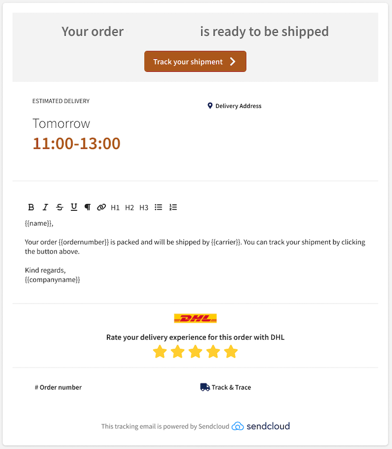 Carrier rating shown in delivered tracking email